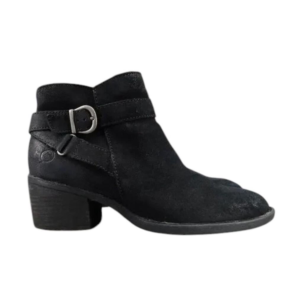 Born Shoes Womens 6 Booties Morocco Leather Distressed Buckle Strap Black Zip